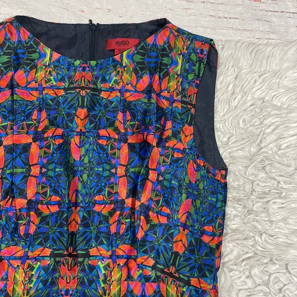 Hugo Hugo Boss Silk Multi Colored Stained Glass Geometric Tie Waist Dress - Picture 12 of 12